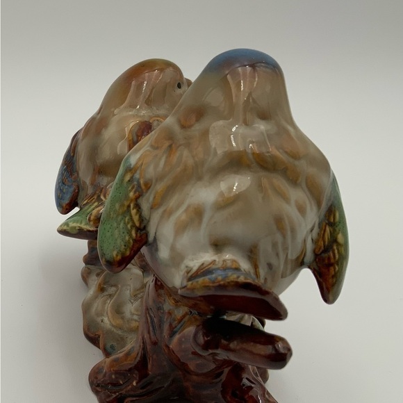 Vintage Art Pottery Ceramic Love Birds Perched on Branch With Rose - Picture 3 of 7